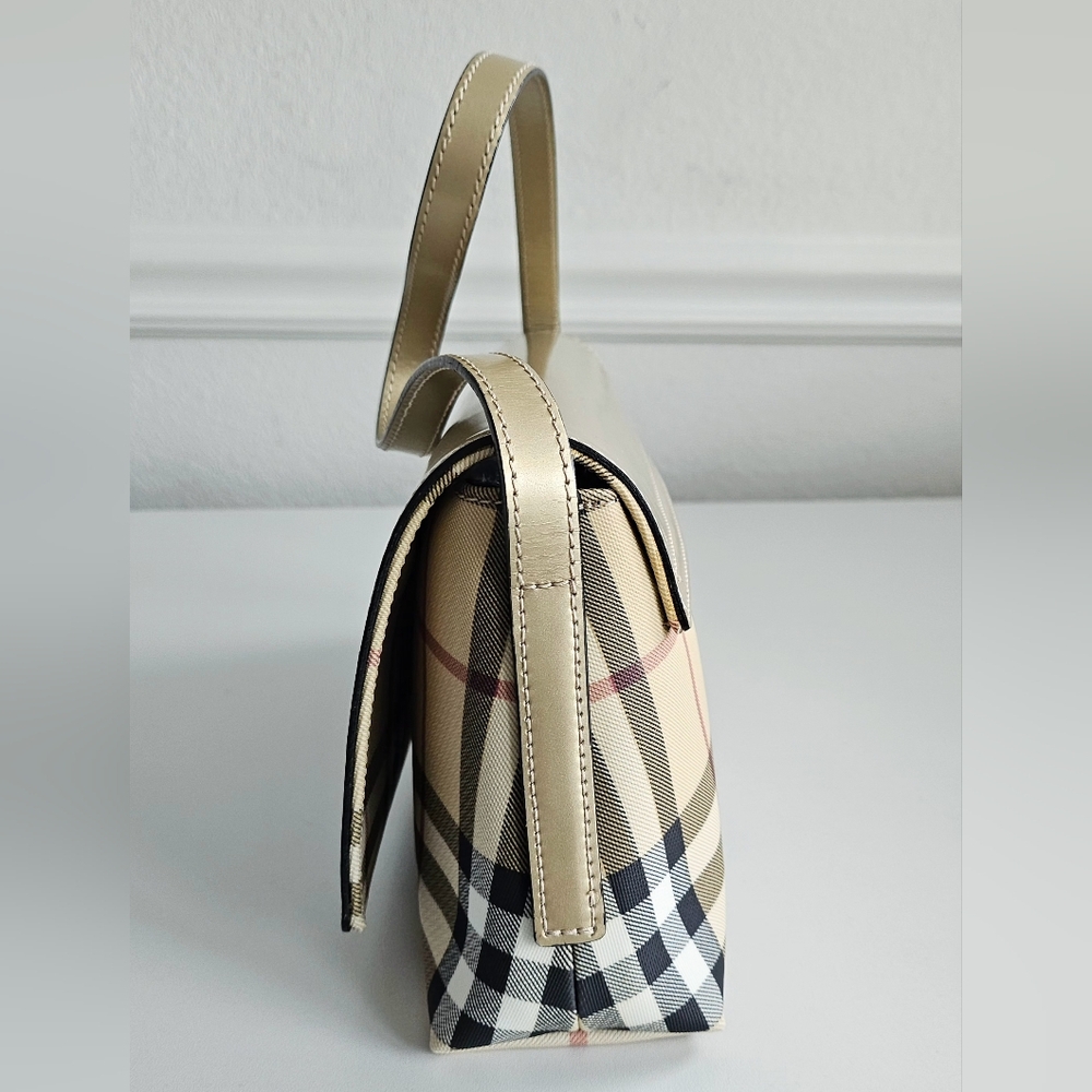 Burberry London Beige Leather & Coated Canvas Novacheck Shoulder Bag - Picture 4 of 13